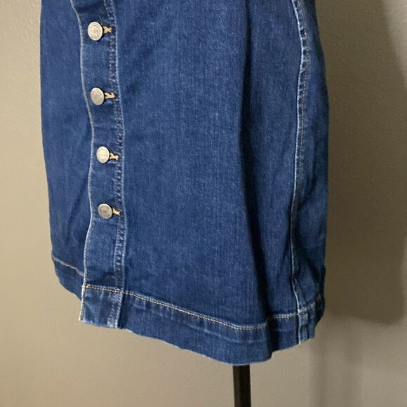 LOFT Dark Denim Button Down Stretch Jean Mini Skirt - Picture 3 of 10